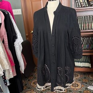 Cecico Black Button-Down Embroidered Eyelet Detail Top